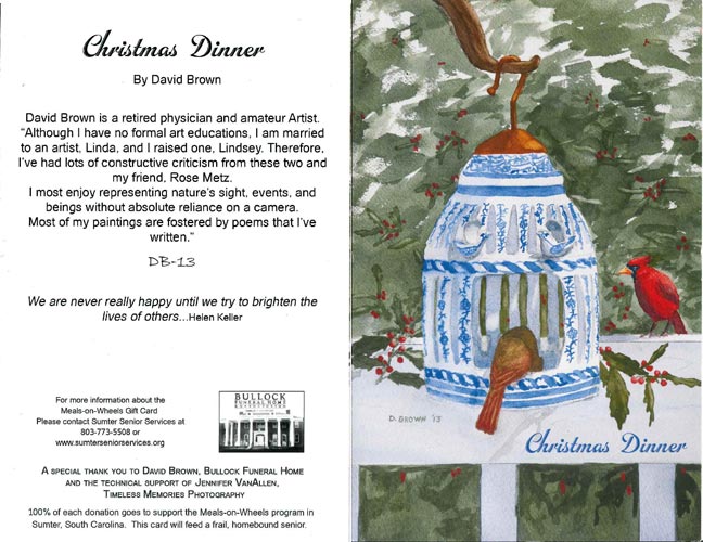 Christmas card: Christmas Dinner (birds around a feeder in snow five dollars each