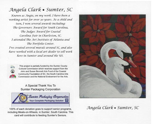 Christmas Card: Swans and Poinsettias by Angela Clark